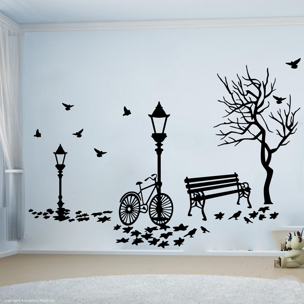 Baby Nursery Wall Lights - Moderno outono paisagem bicicleta árvore lâmpada